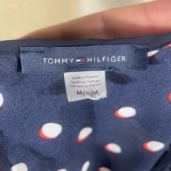 Tommy Hilfiger Navy Polka Dot Blouse with Ruffles Size M - Picture 5 of 8